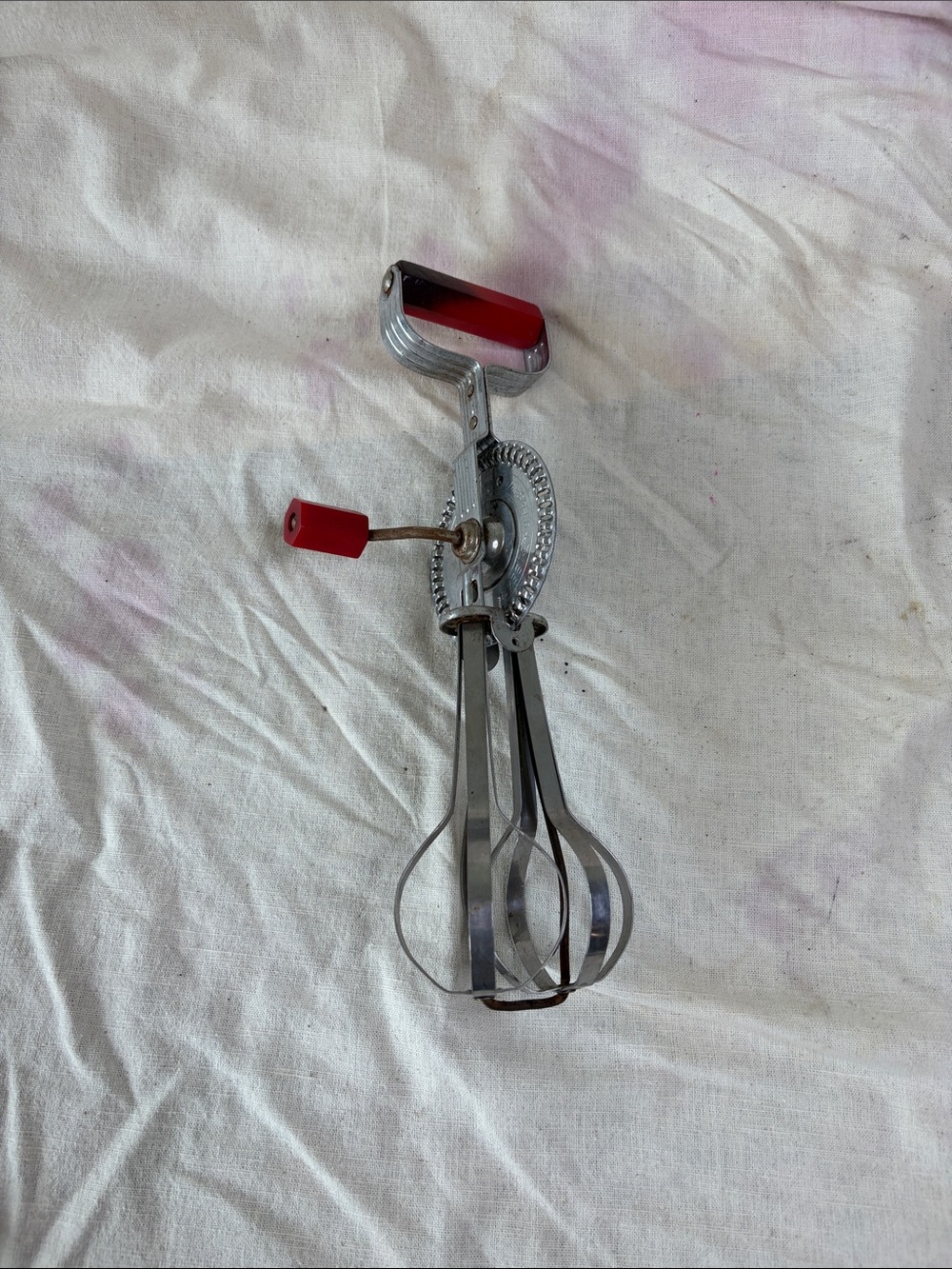 Vintage Hand Crank Egg Beater in Red and Silver